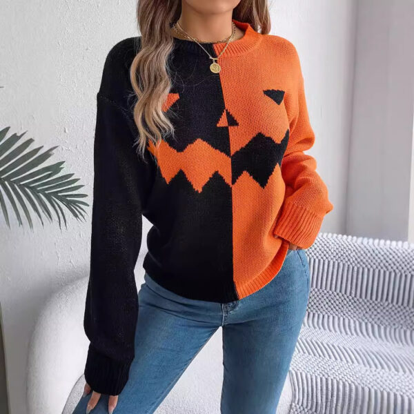 Women's Contrast Color Ghost Sweater for a Playful Look - Image 3