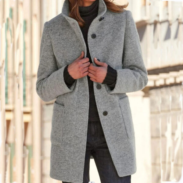 Button-Closure Wool Overcoat for Women - Image 10