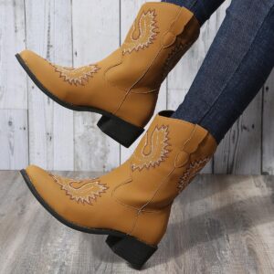 Women’s Modern Western Boots with Detailed Embroidery and Sloped Heel