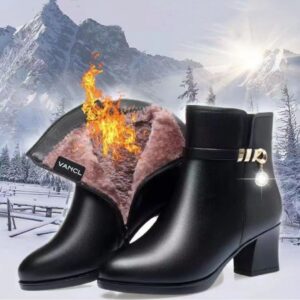 Women’s Soft Leather Thermal Ankle Boots with Fleece Lining