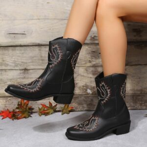 Women’s Modern Western Boots with Detailed Embroidery and Sloped Heel