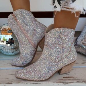 Women’s Glitter Rhinestone Ankle Cowboy Boots