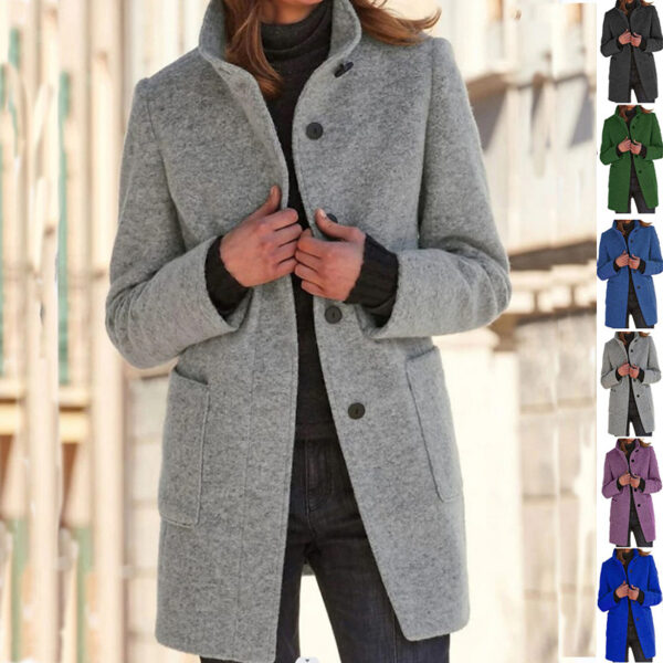 Button-Closure Wool Overcoat for Women