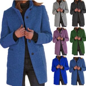 Button-Closure Wool Overcoat for Women