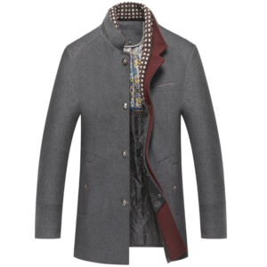 Men’s Woolen Coat Thickened Scarf Collar Coat