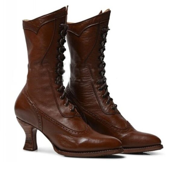 Pointed toe lace mid-heel women's boots - Image 6