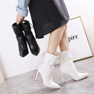 Super High Heel Pointed Toe Stiletto Sexy Short Boots Lace Up Personality Short Boots Women