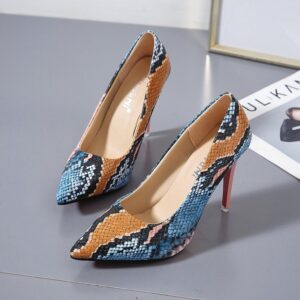 Pointed Toe Color Matching Snake Print Stiletto High-heeled Shoes For Foreign Trade Women