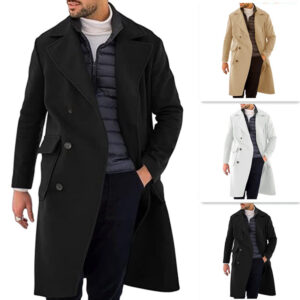 Woolen Men’s Coat Thickened Long Section Double Breasted Coat