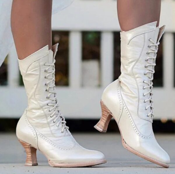 Pointed toe lace mid-heel women's boots - Image 5