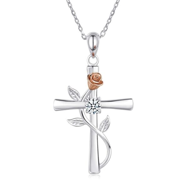 Rose Cross Necklace Featuring Birthstone Rhinestone Charm - Image 7