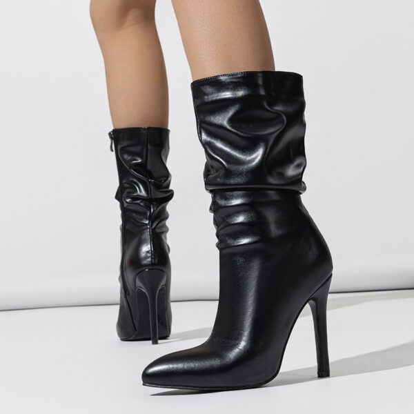 Skinny Stretch Stiletto Heel Pile Style Boots - Image 4