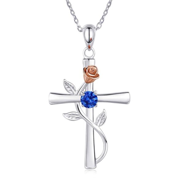 Rose Cross Necklace Featuring Birthstone Rhinestone Charm - Image 8