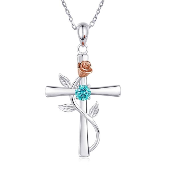 Rose Cross Necklace Featuring Birthstone Rhinestone Charm - Image 6