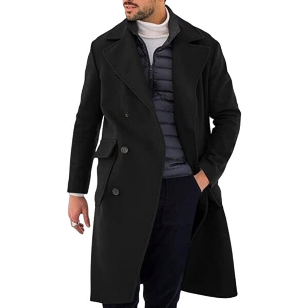 Woolen Men's Coat Thickened Long Section Double Breasted Coat - Image 6