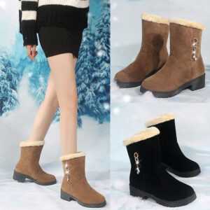 Snow Women’s Mid-tube Rhinestone And Velvet Warm Martin Boots