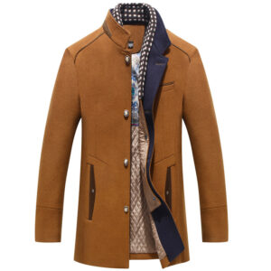 Men’s Woolen Coat Thickened Scarf Collar Coat