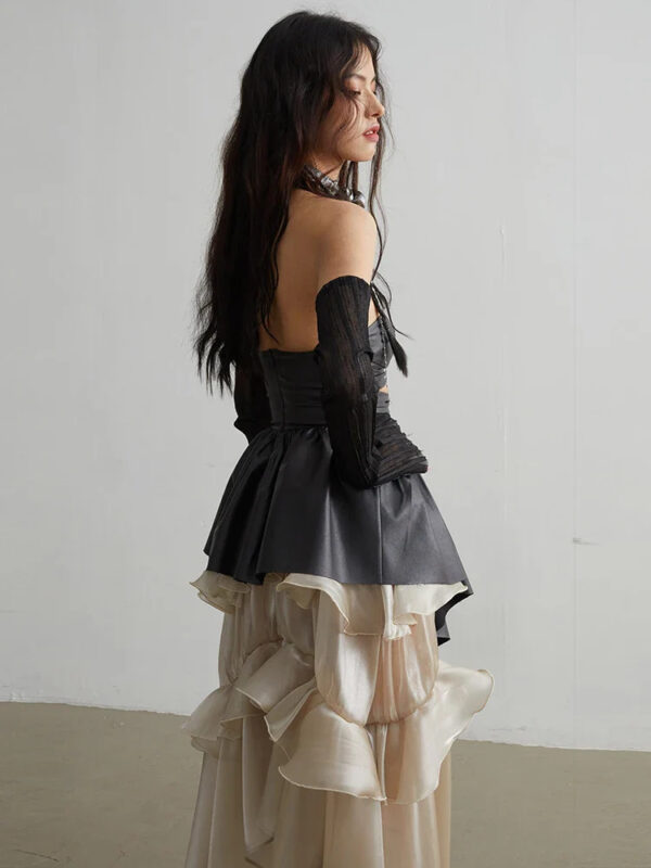 Female Hollow PU Leather Temperament Lotus Leaf Edge Skirt - Image 4