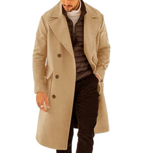 Woolen Men’s Coat Thickened Long Section Double Breasted Coat