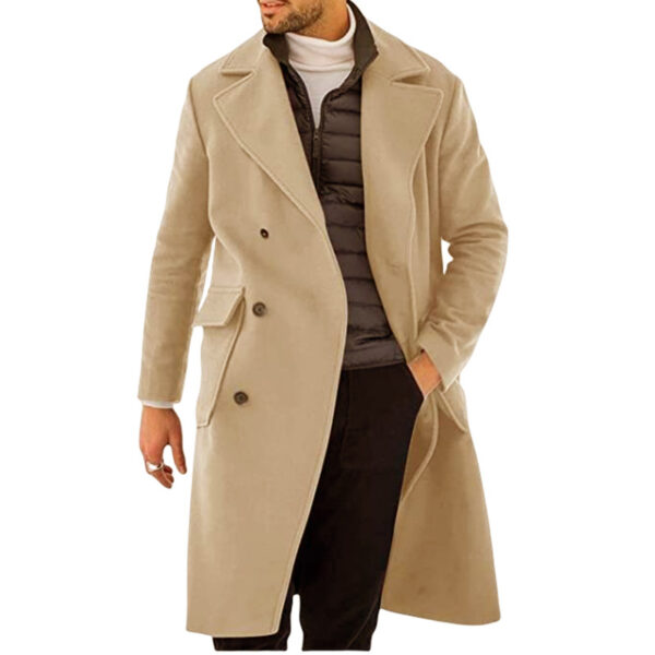 Woolen Men's Coat Thickened Long Section Double Breasted Coat - Image 3