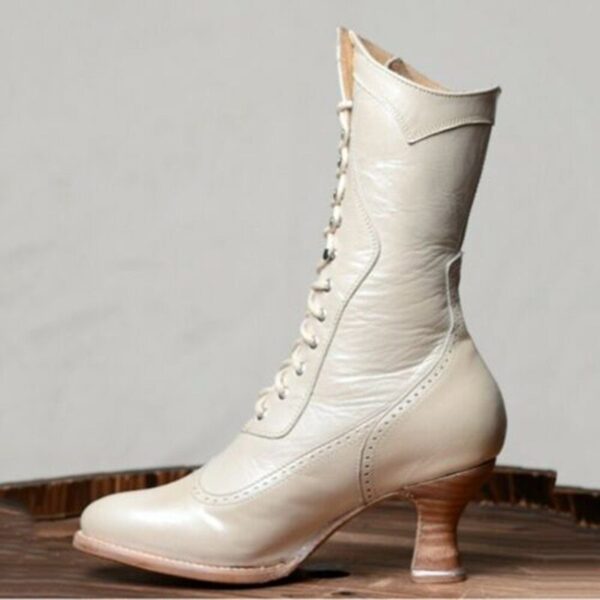 Pointed toe lace mid-heel women's boots - Image 4