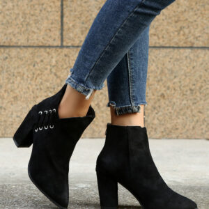 Retro Fashion Boots Pointed Suede High-heeled Ankle Boots Plus Size