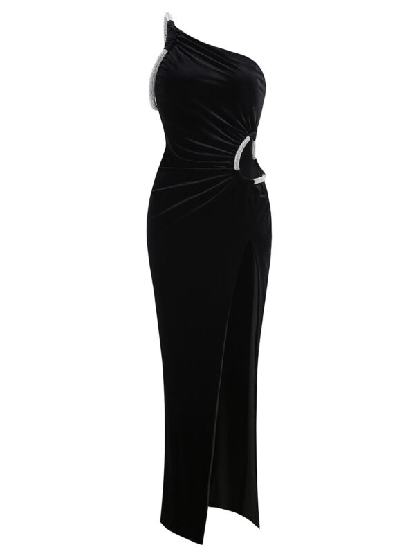 Stunning Asymmetric Velvet Gown with Rhinestones Highlights - Image 5