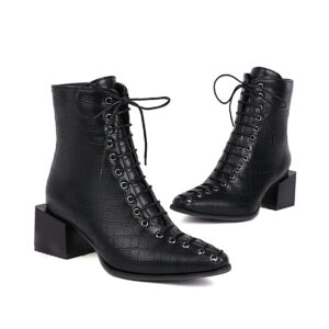 Fashion Mid-heel Square Toe 40414243 Snake Front Lace-up Low-top Women’s Boots