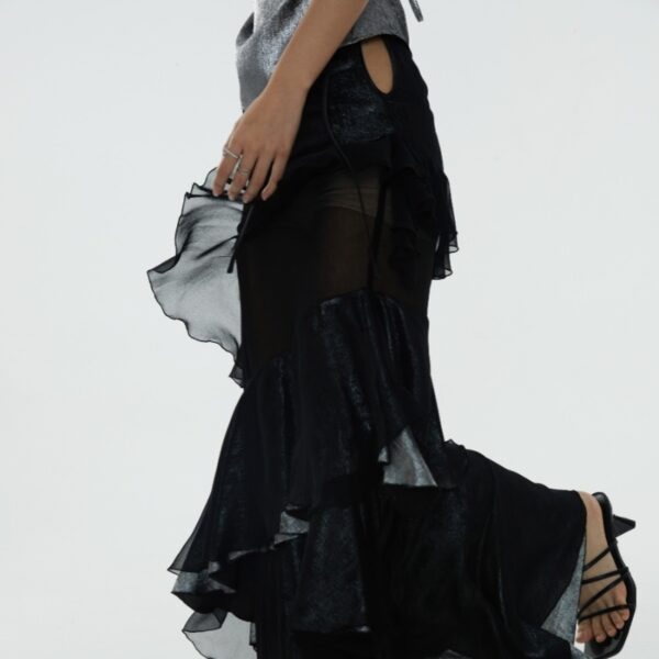 Irregular Ruffled Stitching See-through Off-the-leg Heavy Skirt - Image 2