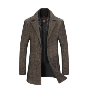 New Men’s Chenille Woolen Coat With Scarf And Lapel