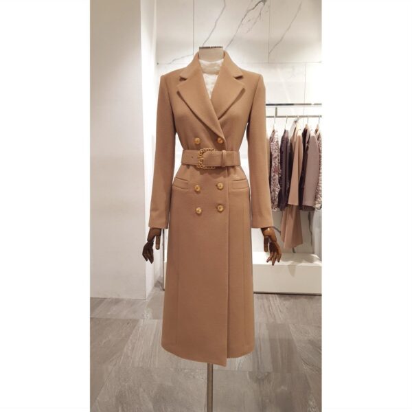 High-End Slim Fitting Long Wool Coat Women with Golden Buttons - Image 3