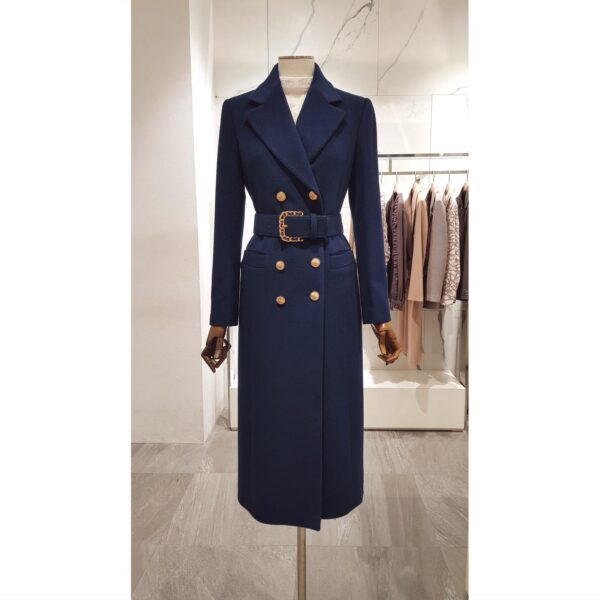 High-End Slim Fitting Long Wool Coat Women with Golden Buttons - Image 4