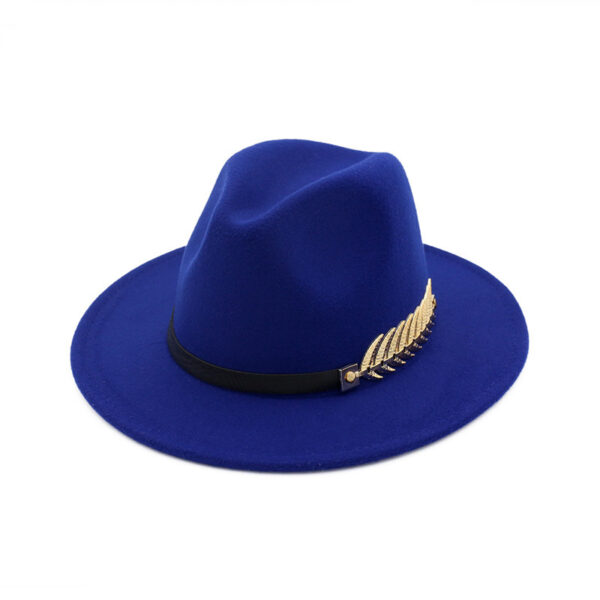 Unisex Wool Fedora Hat with Metal Leafs - Image 10