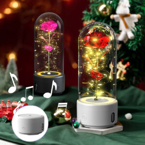 Creative 2 In 1 Rose Flowers LED Light And Bluetooth-compatible Speaker Valentine’s Day Gift Rose Luminous Night Light Ornament In Glass Cover