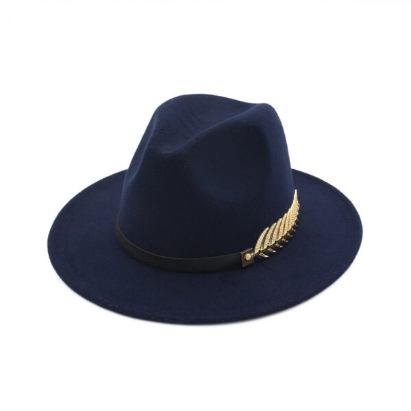 Unisex Wool Fedora Hat with Metal Leafs - Image 5