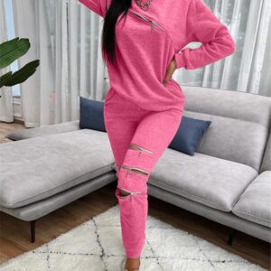 Casual Personality Zipper Solid Color Sweater Suit