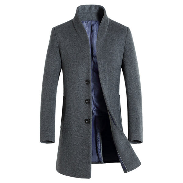 Men's mid-length casual stand-collar woolen coat - Image 6