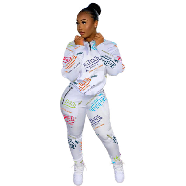 Fashion Digital Printed Letter Sweatshirt Sports Suit - Image 3