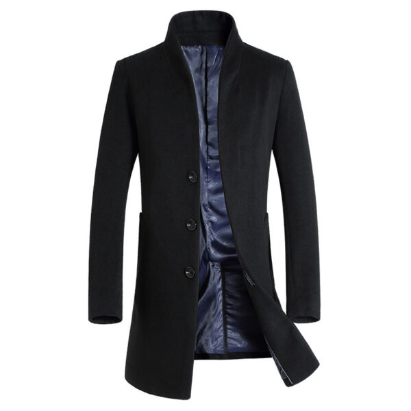 Men's mid-length casual stand-collar woolen coat - Image 3