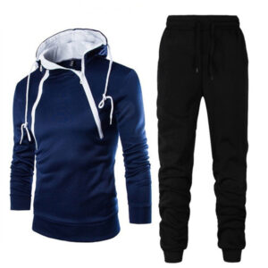 Double Zipper Hooded Contrast Color Long-sleeved Sweatshirt Suit