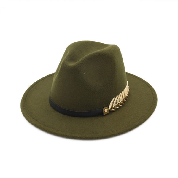 Unisex Wool Fedora Hat with Metal Leafs - Image 7