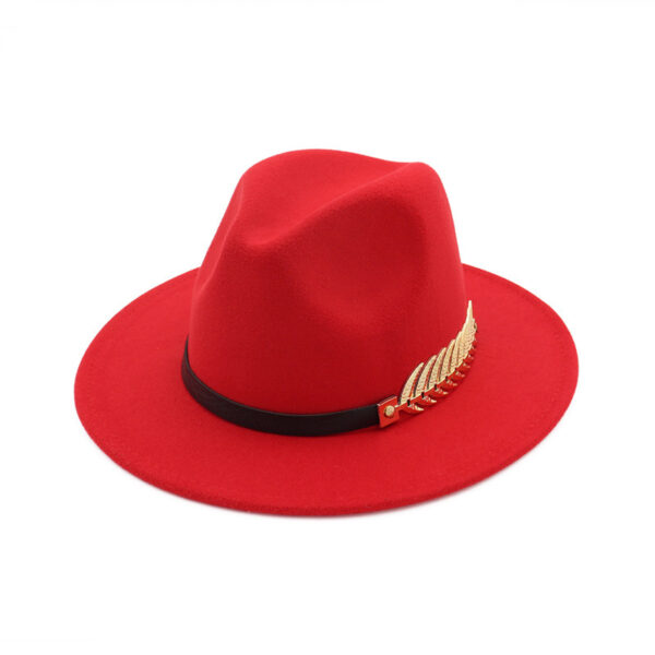 Unisex Wool Fedora Hat with Metal Leafs - Image 9