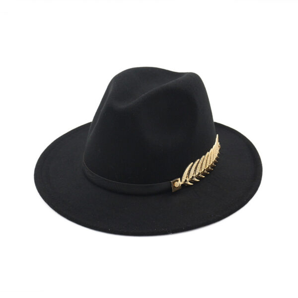 Unisex Wool Fedora Hat with Metal Leafs