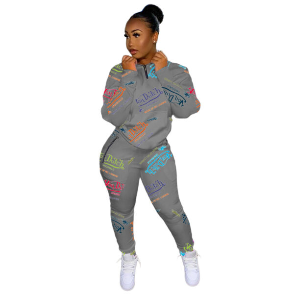 Fashion Digital Printed Letter Sweatshirt Sports Suit - Image 5