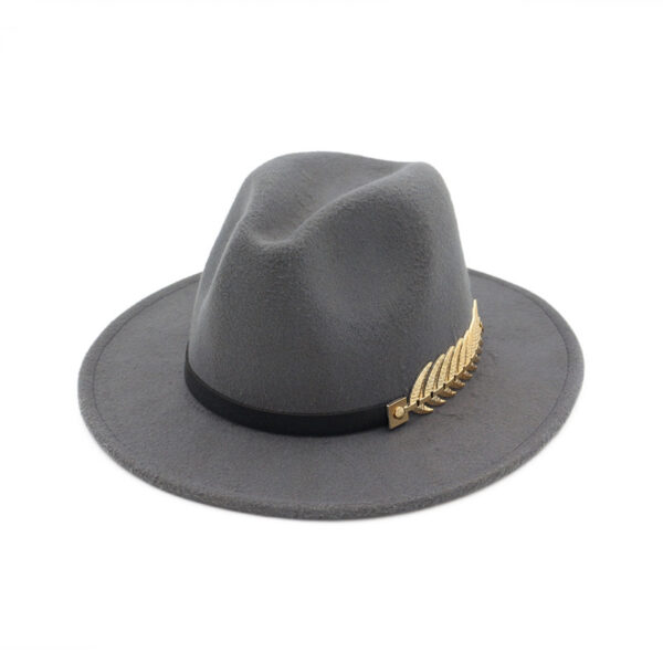 Unisex Wool Fedora Hat with Metal Leafs - Image 8