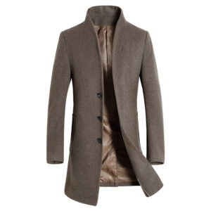 Men’s mid-length casual stand-collar woolen coat