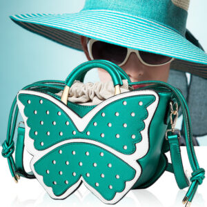 Stylish Wing It Butterfly Wicker Satchel with Polka Dots