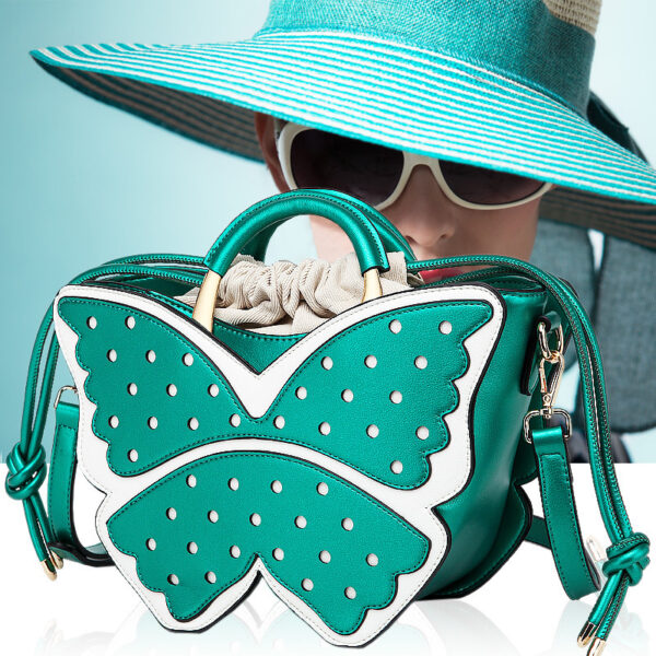 Stylish Wing It Butterfly Wicker Satchel with Polka Dots - Image 2