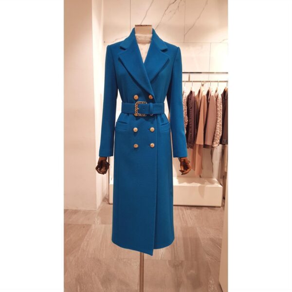 High-End Slim Fitting Long Wool Coat Women with Golden Buttons - Image 8