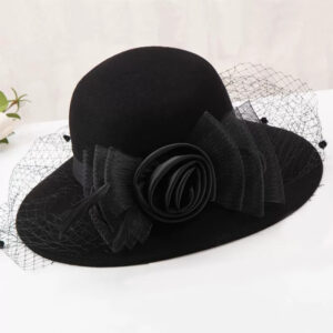 French Banquet Net Yarn Rose Wool Woolen Hat